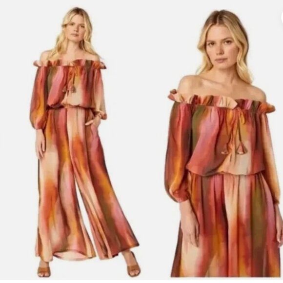 Misa Los Angeles Surya Chiffon Jumpsuit in Jaipur Ombre Colorful Sunset Palette - Picture 1 of 9